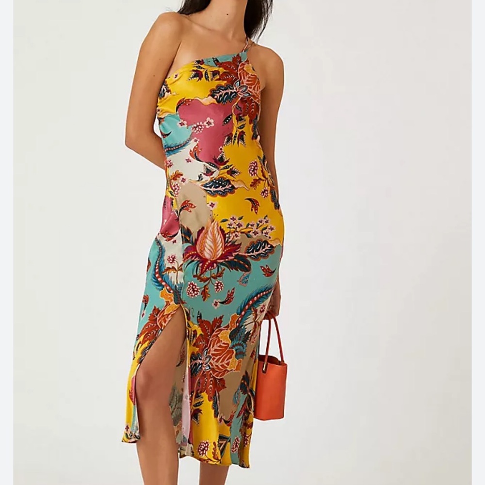 Bl-nk Anthropologie One Shoulder Floral Multicolor Maxi Dress size 4/UK 8